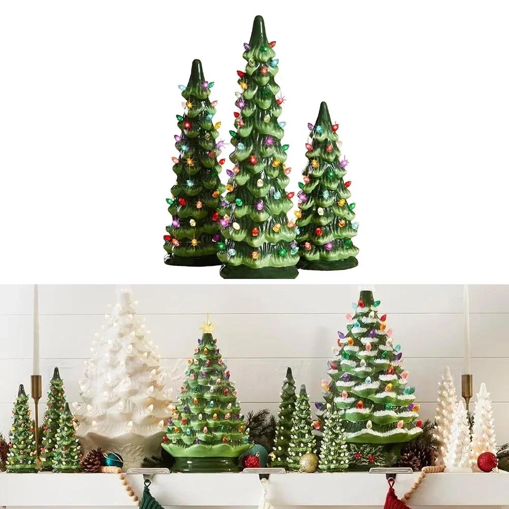 LED Christmas Lights Retro Christmas Trees Charming Holiday Accent Nostalgic Home Decor Compact Tabletop Size Decor For Mantels