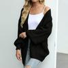 Yousheng Women Knitting Cardigan Lantern Long Sleeve Open Front Mid-length Sweater Coat Solid Color Loose Fit Knitting Outerwear