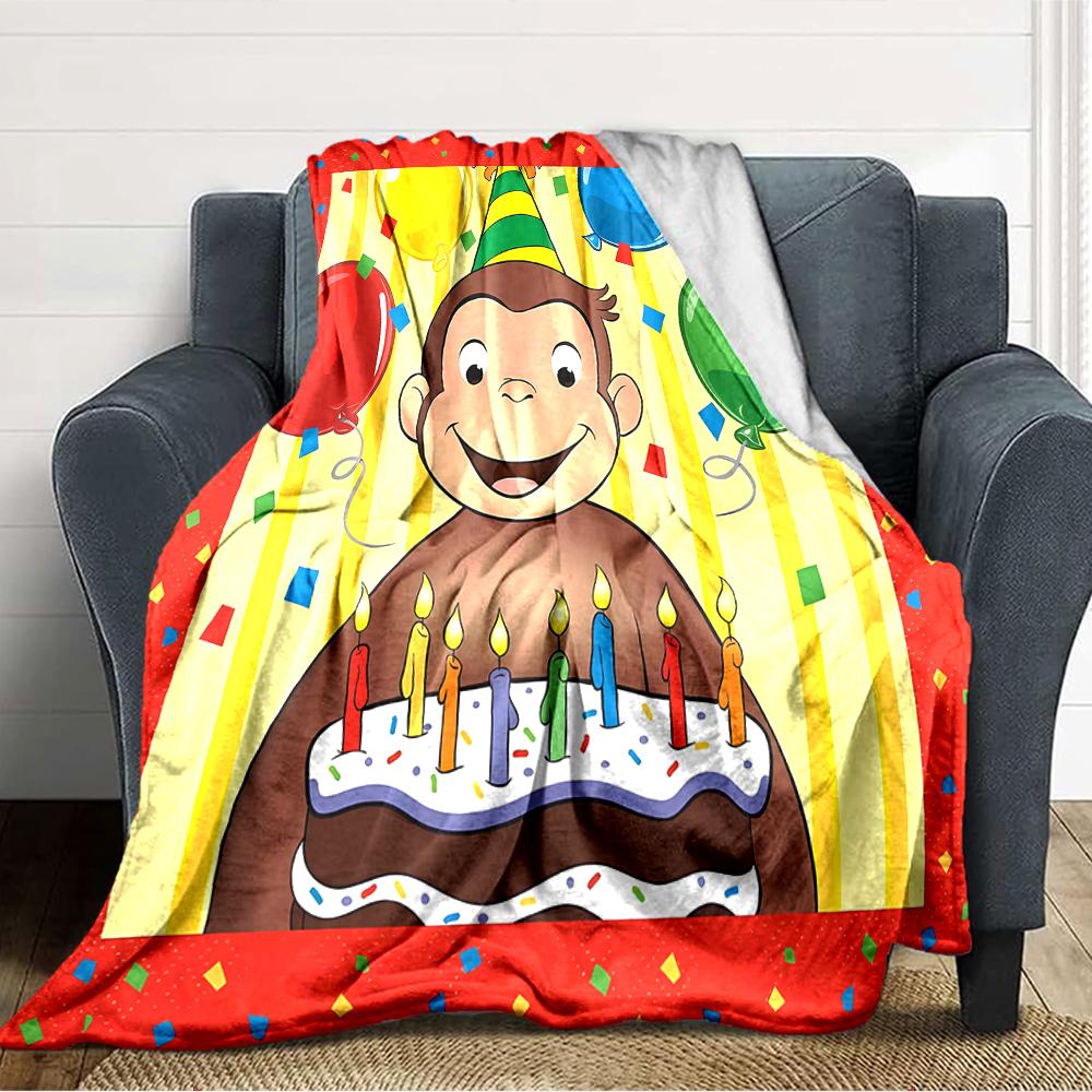 1pc Curious George (3) Blanket, Gift, for Men and Women, Soft Blanket, Good for Sofa Bed Couch Travel, Lightweight Flannel Blanket