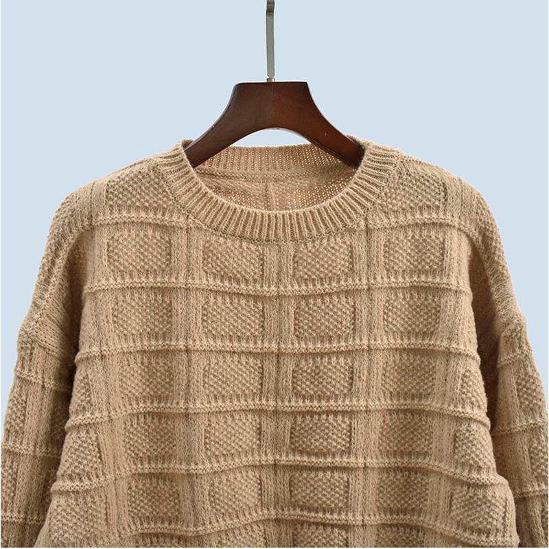 Autumn and Winter Thermal round-Neck Loose and Lazy Style Pure Color Knitting Sweater Pullover Tops Women's Clothing