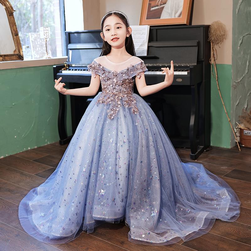 Girls' Fashionable Princess Gown - Puffy Trailing Evening Dress for Catwalk, Party, or Piano Performance