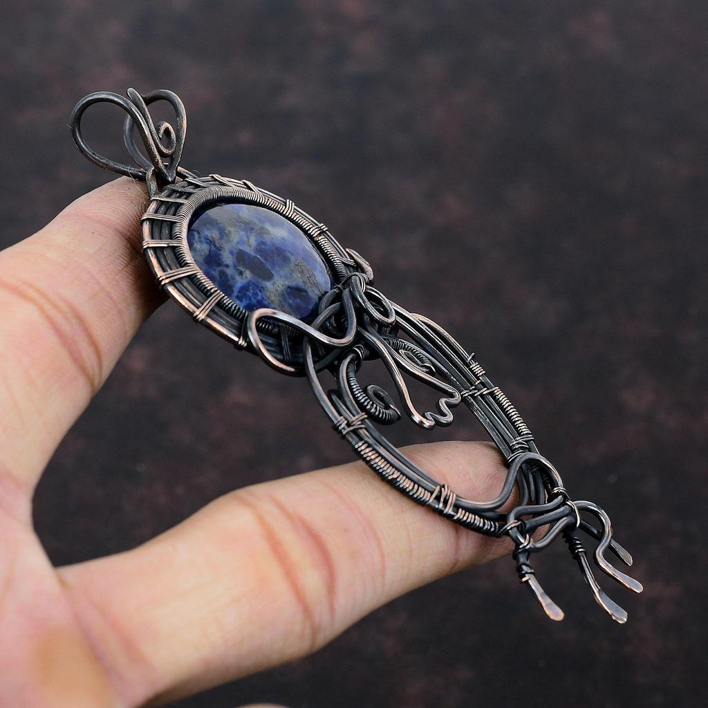 Sodalite Pendant Copper Wire Wrapped Pendant Gemstone Jewelry Birthstone Pendant Copper Wire Jewelry Gift For Her Handmade Brand New Pendant