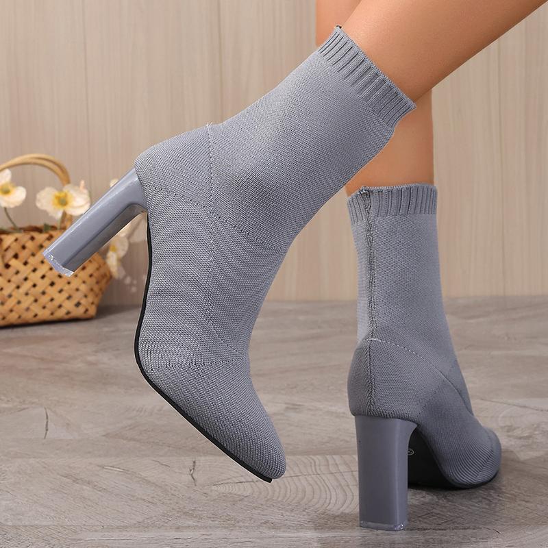 Lucyever Plus Size High Heels Socks Boots for Women Autumn Winter Pointed Toe Stretch Ankle Boots Woman Slip On Short Booties 43