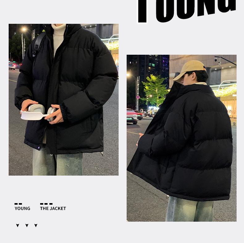 Men’s 2025 Stand Collar Cotton Jacket - Pure Color, Autumn/Winter, Couple Style Casual Outerwear