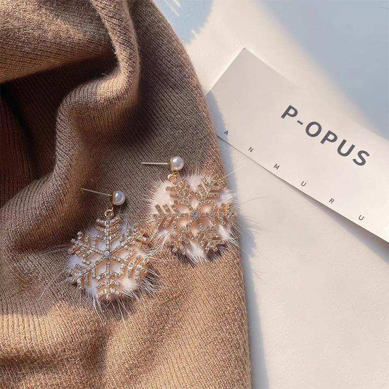 

Серьги Серебряная Игла Снежинка Жемчуг Стразы: Минималистичные рождественские украшения высокого класса для женщин белый