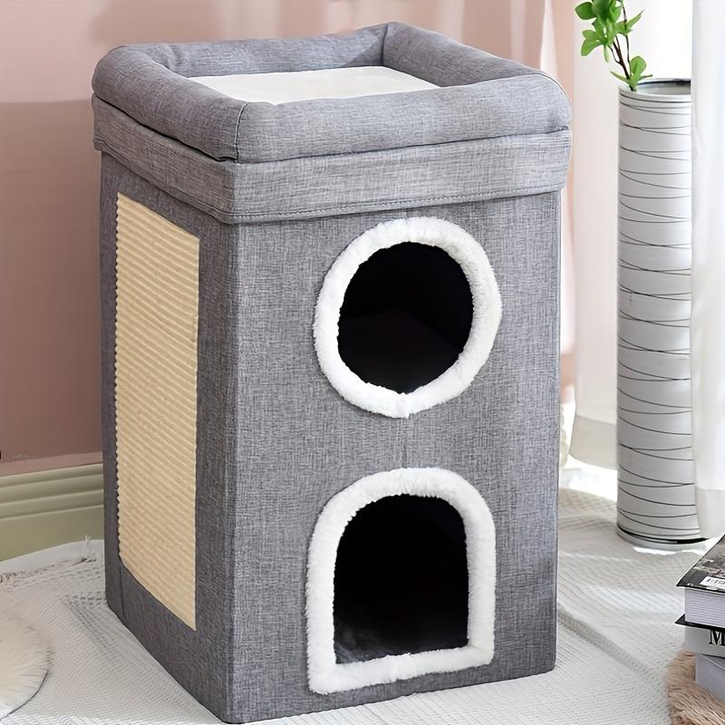 

Cozy All-Season Cat Bed - Washable Foldable Spacious Cat Nest with Scratching Pad, Cute Pet Bed for Cats светло-серый