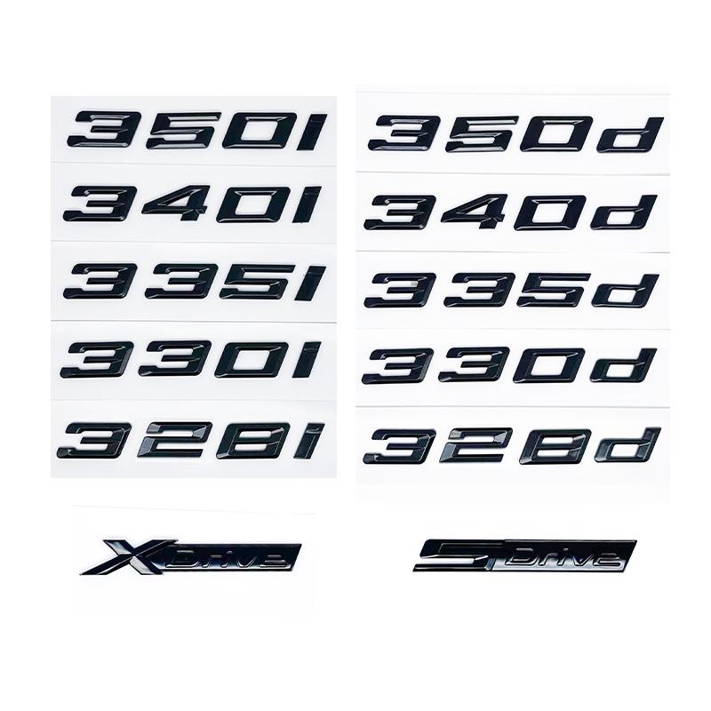 Glossy Black GT ABS Alphanumeric Emblem for BMW 3 Series E46 E90 F30 - 320i 320d 325i 325d 330i XDrive Trunk Logo Sticker