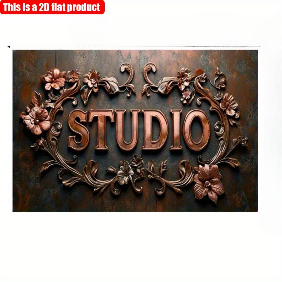 

2D плоский 30*20 см СТУДИЯ Деревянная декоративная табличка в винтажном стиле, изысканные цветочные узоры Деревянная настенная табличка, подходит для киностудии, записи 30*20cm