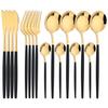 24Pcs Green Gold Dinnerware Stainless Steel Cutlery Set Knife Fork Tea Spoon Dinner Flatware Set Kitchen Silverware Tableware