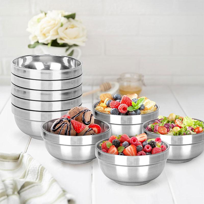 2/4 Paquetes de Tazones de Acero Inoxidable de Doble Pared Aislados para Sopa Servidor Metálico para Plato de Arroz Apto para Lavavajillas Servidor Metálico