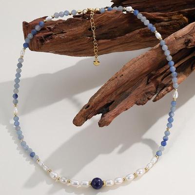 Colorful Natural Stone & Pearl Handmade Beaded Clavicle Necklace for Women