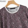ZANZEA Women Casual Round Neck Long Sleeve Floral Print Contrast Color Blouses