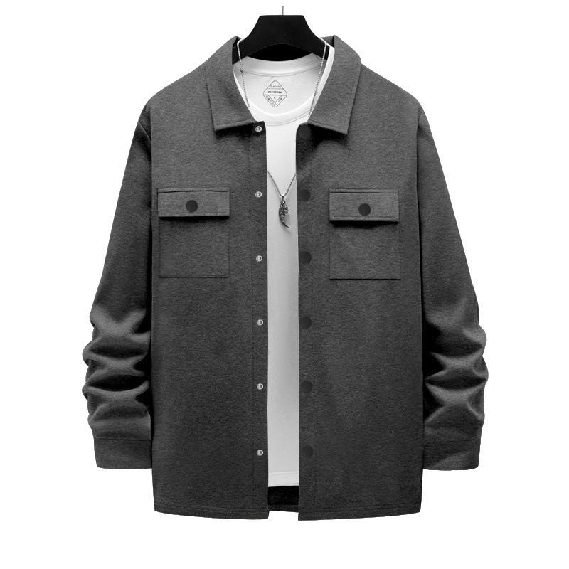 Men's Snap‑Button Shirt Jacket, Point Collar, Dual Chest Flap Pockets, Long Sleeve, Soft Knit Lightweight Casual Shacket Overshirt for Men