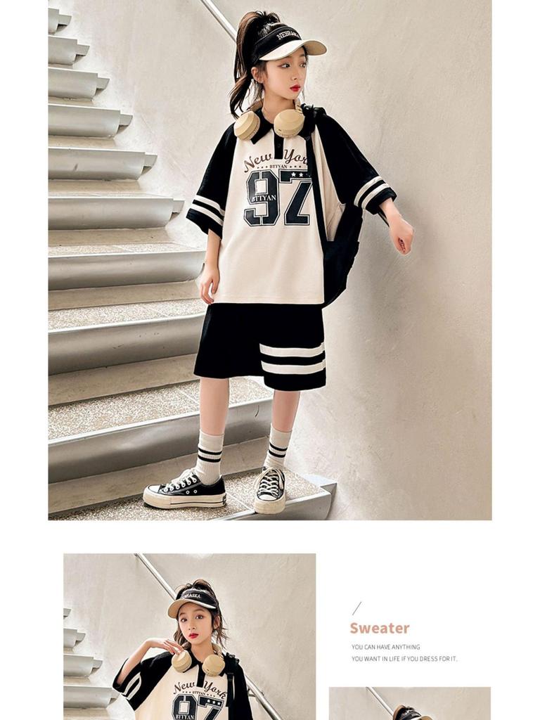 Girls' 2025 Summer Fashion Sportswear Two-Piece Set - Trendy Short-Sleeved Outfit for Big Kids