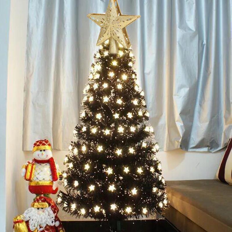 Christmas Tree Topper Decor 3D Glitter Star LED Rotating Snowflake Projector Christmas Tree Ornaments Holiday Party Hanging Lamp