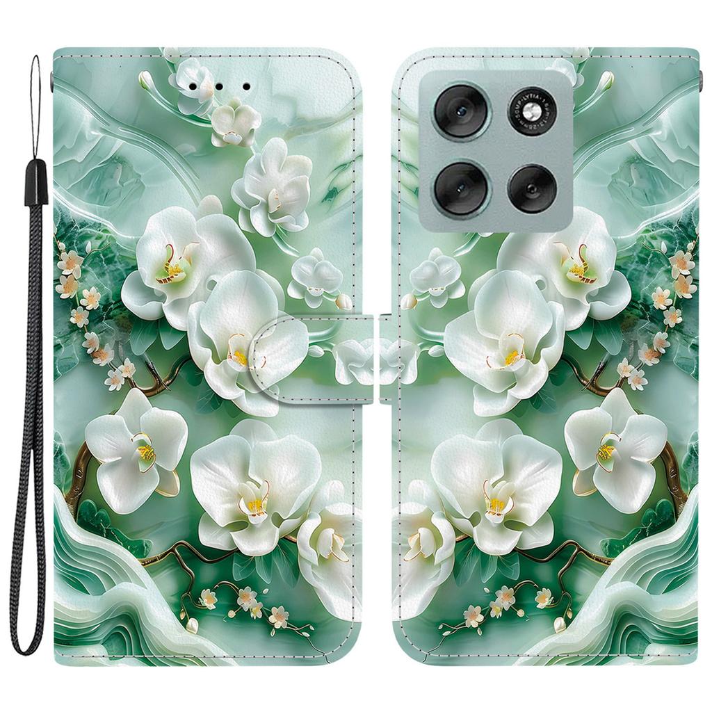 For Motorola Moto G56 5G Case Pattern Printing Anti-Drop Leather Flip Wallet Phone Cover with Lanyard