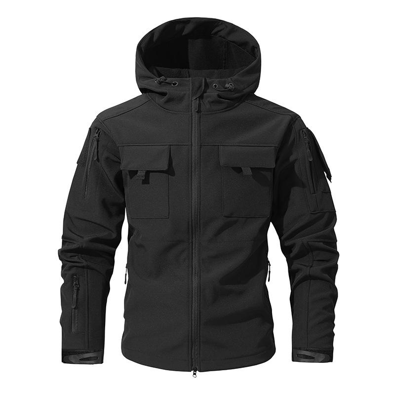 European Plus Velvet Jacket for Men, Autumn and Winter Thick and Warm Jacket, Outdoor Camouflage Waterproof Hooded Mountaineering Suit