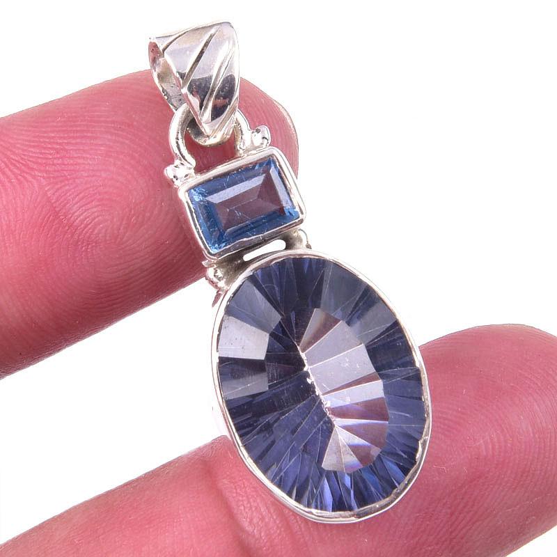 

Natural Mystic Topaz,Blue Topaz 925 Solid Sterling Silver Pendant 1.25 f5T32