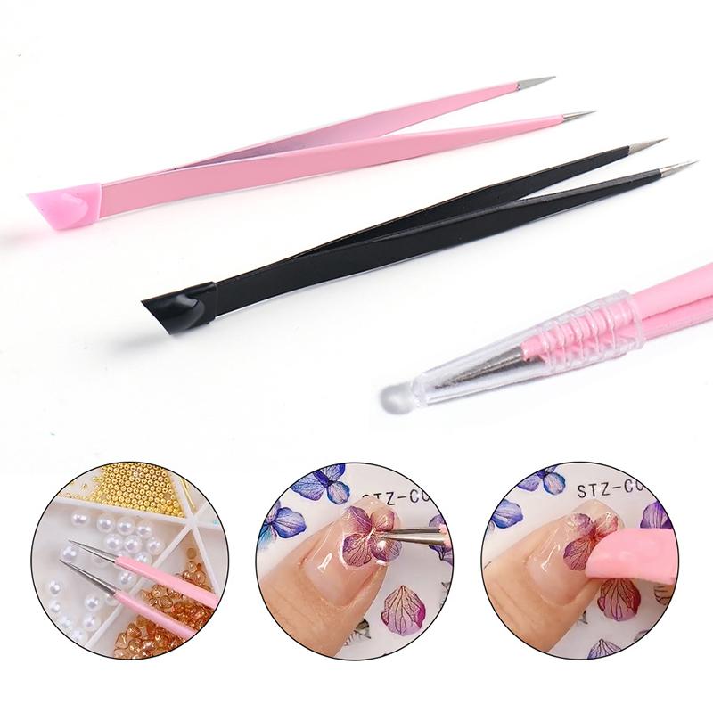 Doppelseitige Silikon-Nailart-Pinzette mit Presskopf Nagelsticker Strasssteine Aufnahmewerkzeug Wimpernverlängerung Make-up-Werkzeuge