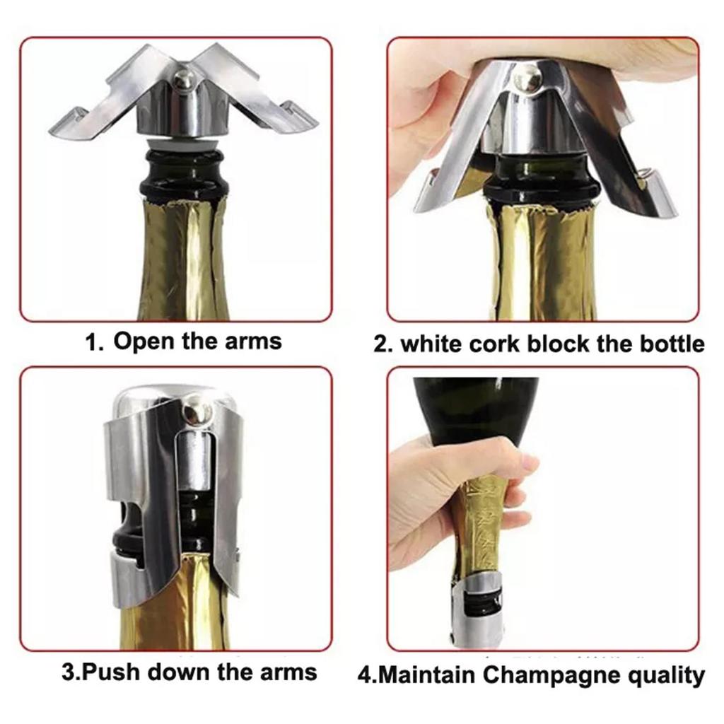 1/2/3pcs Champagne Stopper with Stainless Steel Champagne Bottle Stopper with Food Grade Silicone Reusable Champagne Cork 7