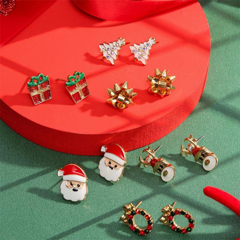 24Pcs Christmas Earrings Set For Women Small Shiny Zircon Xmas Tree Santa Claus Snowflake Earring Party Jewelry Accessories Gift