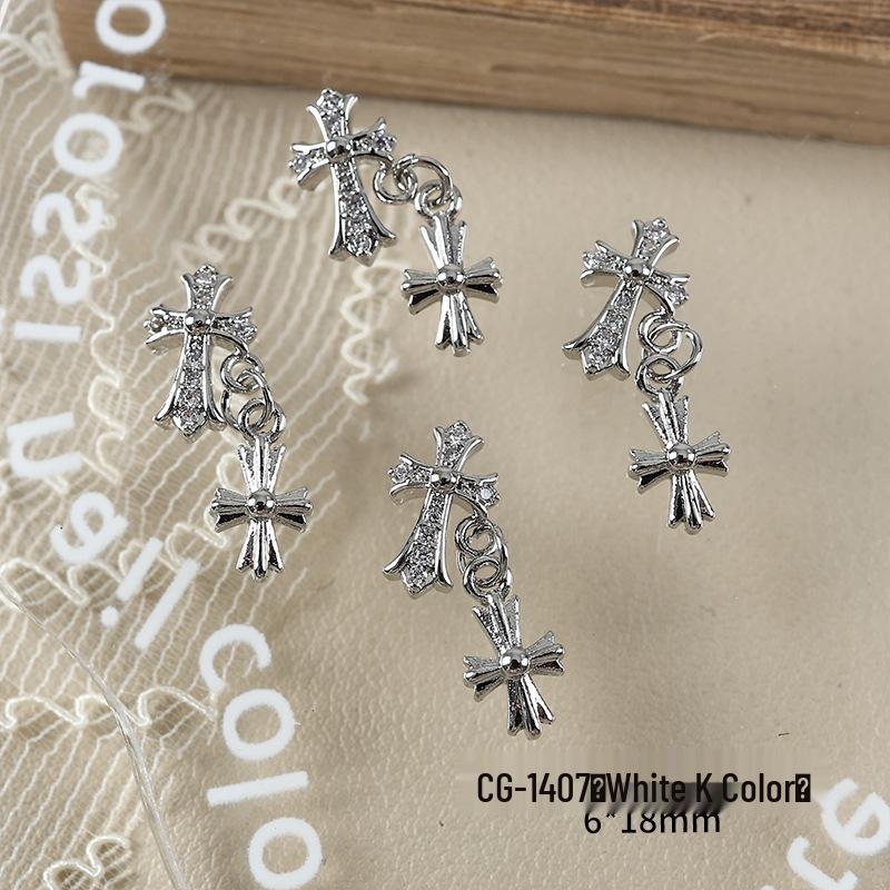 Luxury Zirconia Rhinestone Cross Nail Art Decorations - Dark Retro Style Press-on Nails