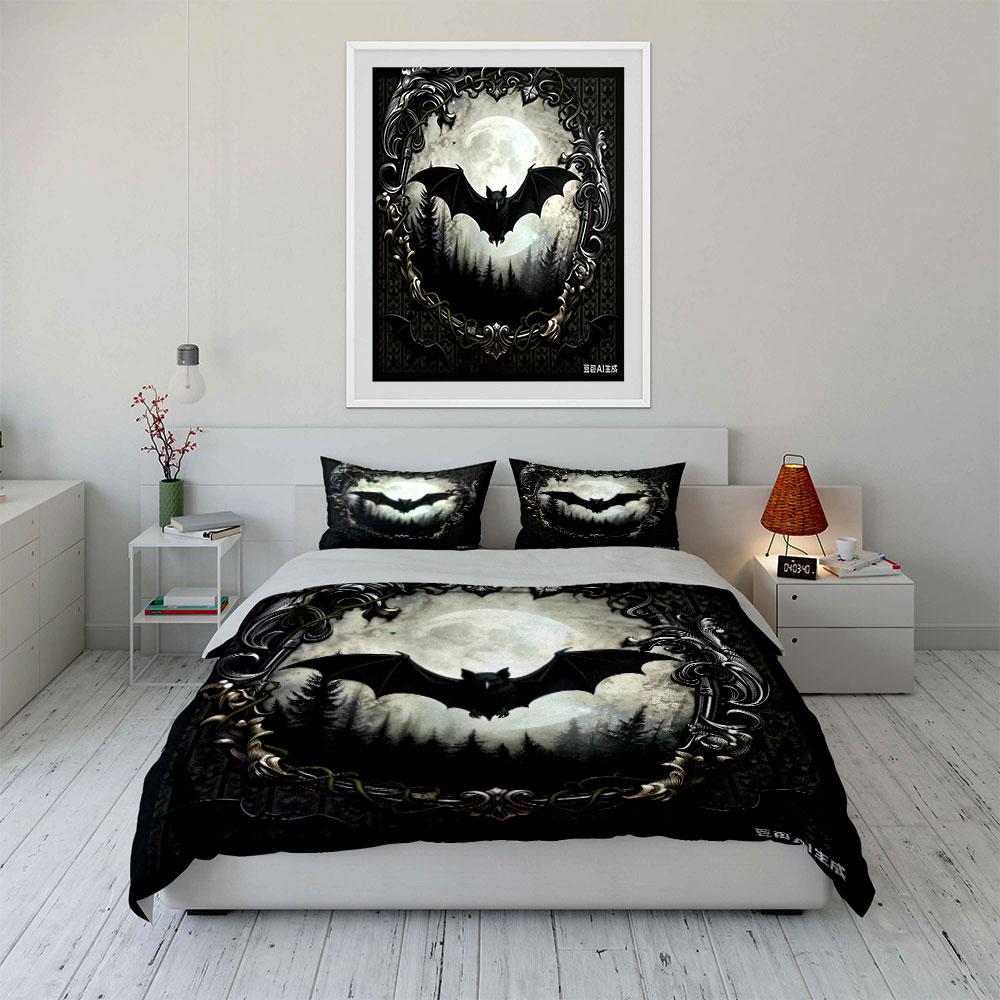 "Gothic Bat-Themed Decor Trio" kid's and adults' bedroom decor Exquisite three-piece bedding set gift