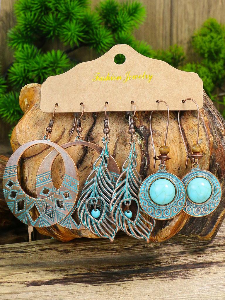 Vintage Bohemian Blue Stone Beads Dropped Earrings for Women's Tassel Ethnic Geometry Long Tassel Earrings Fashion Zircon