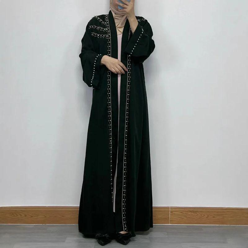 F323 Cross-Border Foreign Trade Women clothes Long dress Dubai Embroidery Lace Nail Pearl Cardigan Robe in Stock Ethnic Style