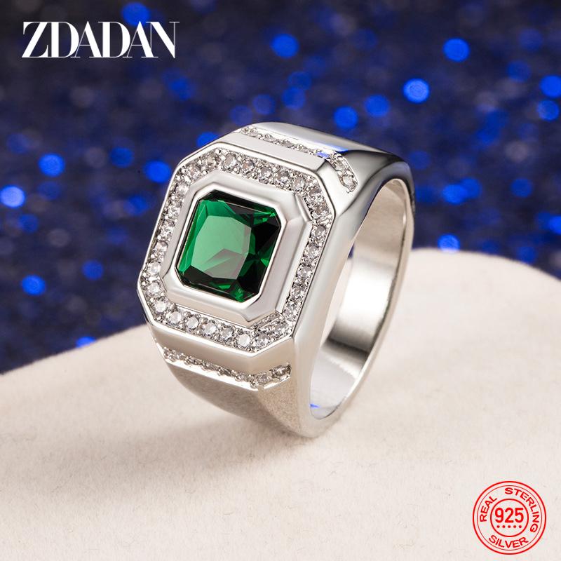 

925 Sterling Silver Emerald Finger Rings for Men Fashion Party Jewelry 10 зелений