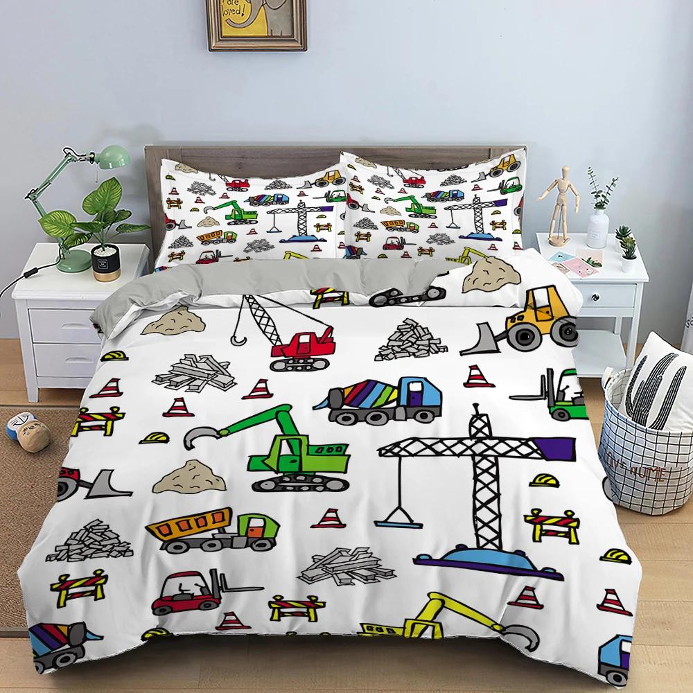 

Simple Cartoon Car Bedding Cover Excavator Down Quilt Cover Bedroom Bed Cover Single and Double King Size Quilt Cover Home Textile 2/3pcs EU single(135x200cm)