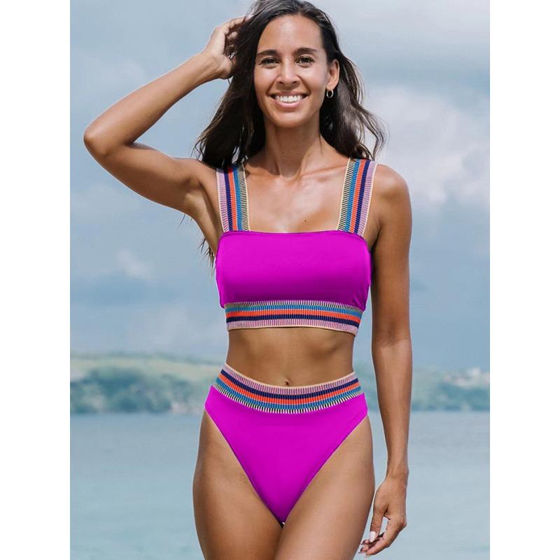 

Женский раздельный купальник сплошного цвета бикини комплект из двух частей с высокой талией цветной эластичный ремешок купальник XL розы красного