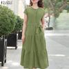 ZANZEA Women Casual Round Neck Solid Color Summer Short Sleeve Dress