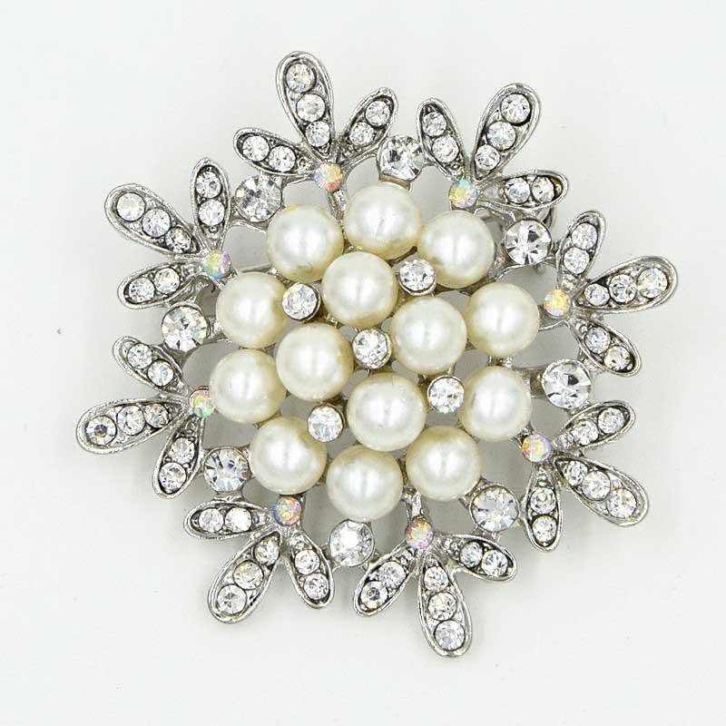 Elegant Crystal Rhinestone Pearl Flower Brooch for Women