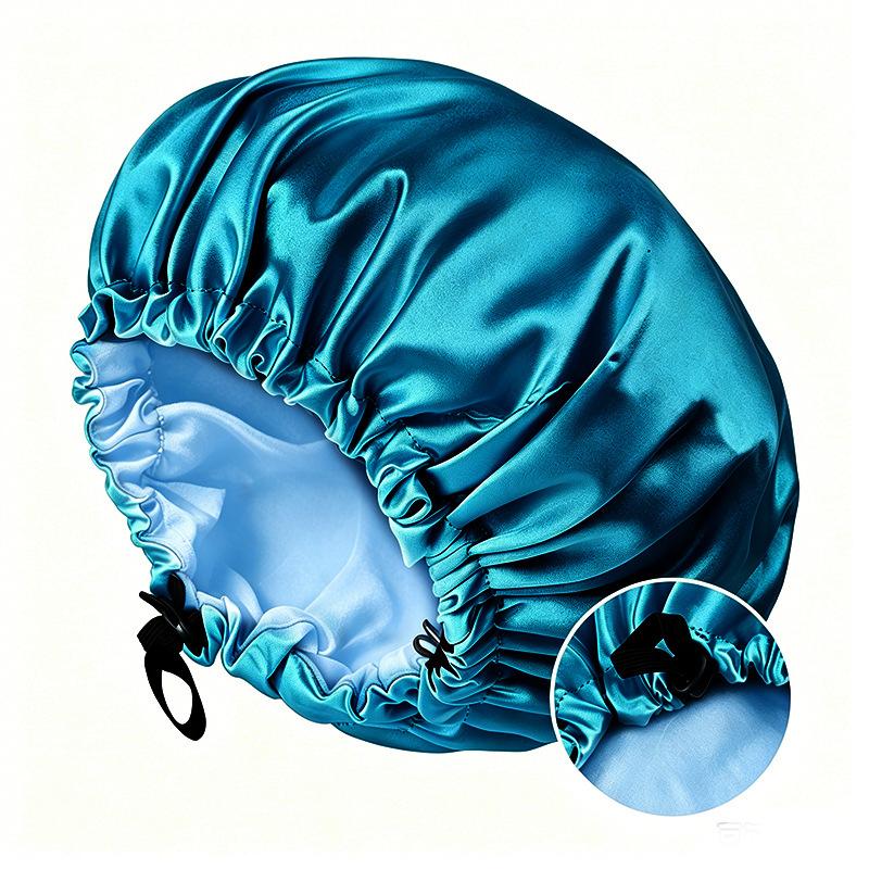 Satin nightcap double button adjustment satin nightcap, women's beauty hair care cap, shower cap