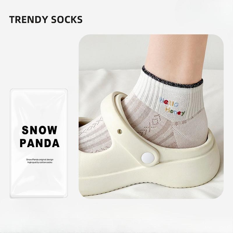

Women s Spring/Summer Lightweight Cartoon Embroidered Short Socks with Wicking, Breathable and Odor-Resistant Cotton 1 pair