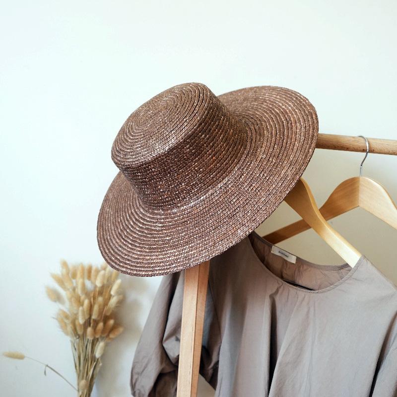 French Vintage Brown Big Eaves Holiday Straw Hat Summer Female Shade Sun Protection Beach Straw Straw Jazz Hat