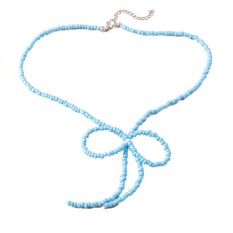 Color Rice Bead Bowknot Collarbone Chain Student Adjustable Chain Sweater Chain
