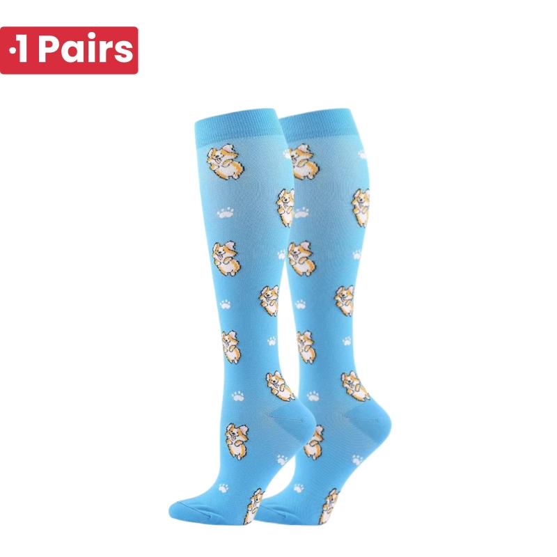 1 Pair Cute Cat Compression Socks Knee High 20-30 Mmhg Fit Medical Edema Diabetes Varicose Veins Running Sports Socks