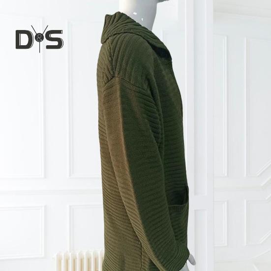 Men Cardigan Coat Knitted High Collar Long Sleeves Warm Pockets Sweater Coat Mid Length Pure Color Fall Winter Jacket