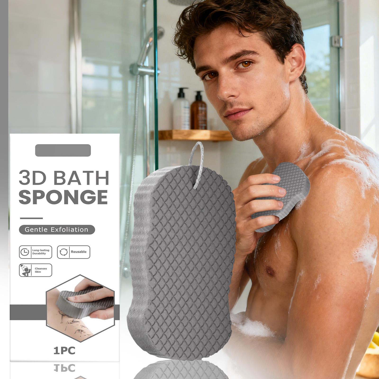 Exfoliating Body Sponge, 3D Super Soft Exfoliating Bath Sponge, Reusable For Adult Women And Men 3D Bath Sponge (Gray) One Size белый