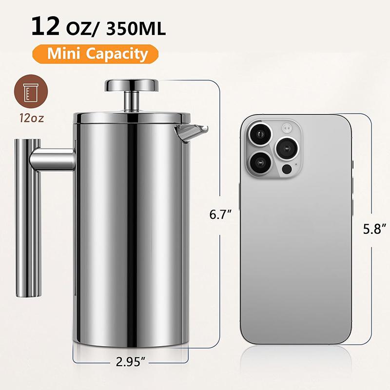 

350Ml/600Ml Coffee Maker Pot French Press Coffee Maker Stainless Steel Double Walled Insulated Coffee Maker Pot серебряный