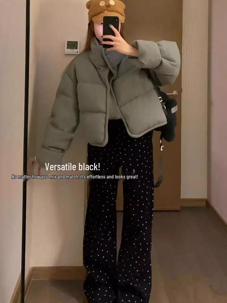 Plus Size Retro Polka Dot High Waist Wide Leg Jeans for Women - Slimming Floral Design, Spring/Autumn