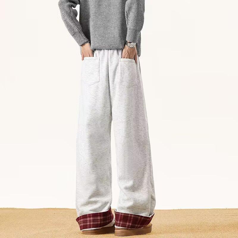 New plaid splicing sweatpants men's and women's thin wide legs loose lazy style design versatile casual trousers