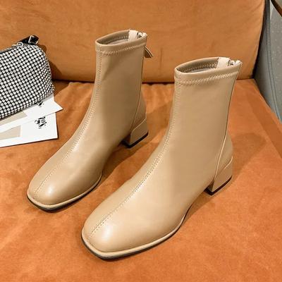 Sockenstiefel Mode Stiefeletten Damen Hoher Absatz Blockabsatz Quadratische Zehenpartie Kurze Stiefel Damen Retro 2024 Neue Damenschuhe