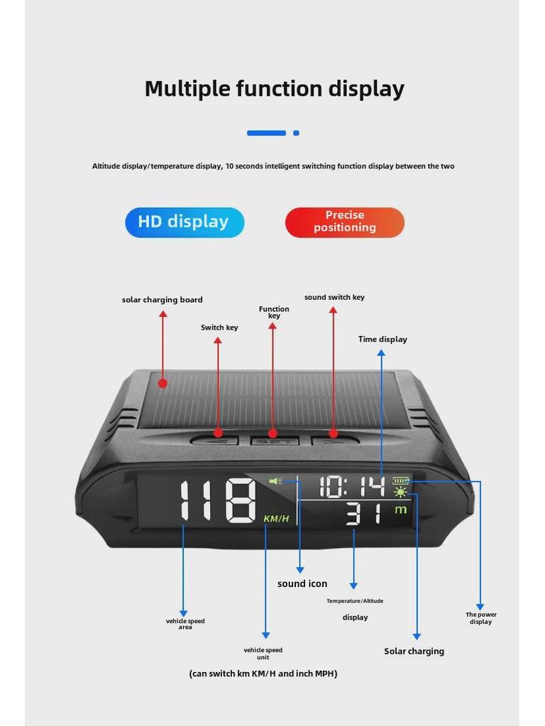 Solar GPS Auto Head-Up Display - Geschwindigkeit, Zeit & Höhe HUD