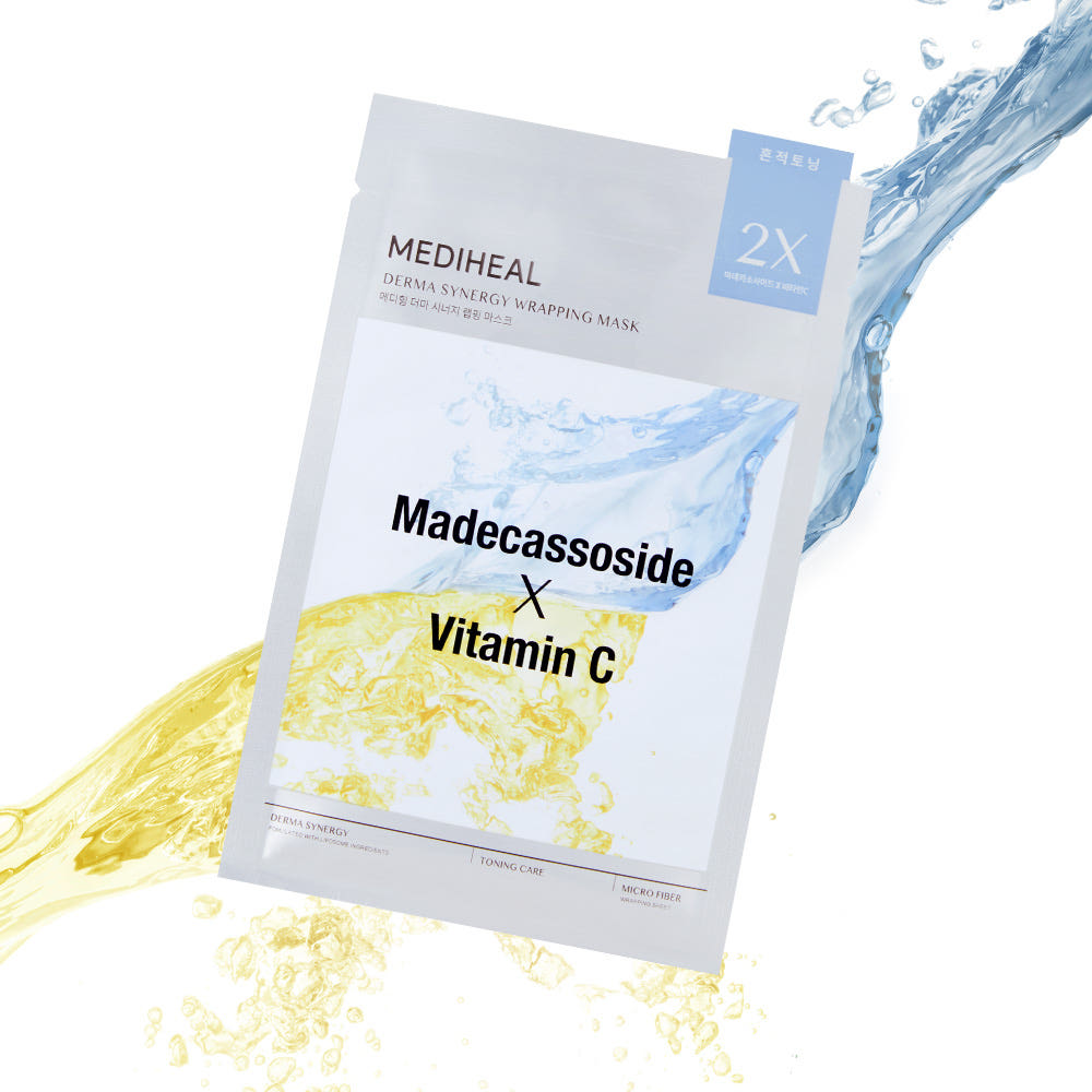 MEDIHEAL Derma Synergy Wrapping Mask Blemish Toning Madecassoside & Vitamin C Brightening Sheet Mask 10pcs