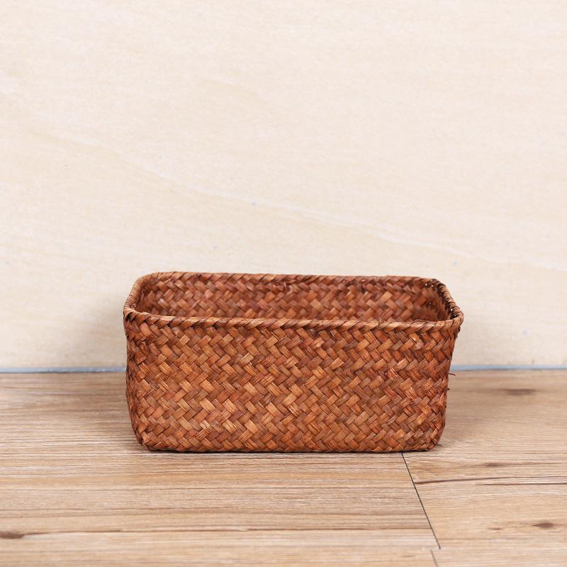 Seagrass Mini Storage Basket for Desk - Remote, Snack, or Cosmetic Organizer