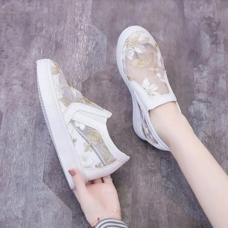 Fashion Women Footwear Whit Mesh Breathable High On Platform Slip Ladies Shoes High Quality And Low Price Summer 2024 Offer Urban Cheap