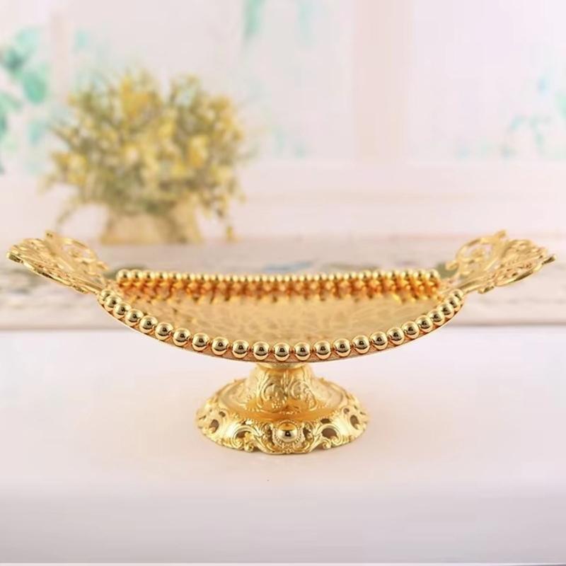 Modern Metal Gold Beads Snacks Tray European Luxury Fruit Dish Serving Bowl For Displaying Treats Living Room Kitchen